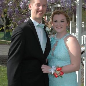 Elsa blue prom dress from David’s bridal